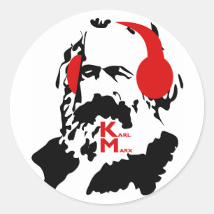KARL MARX WITH HEADPHONES CLASSIC ROUND STICKER