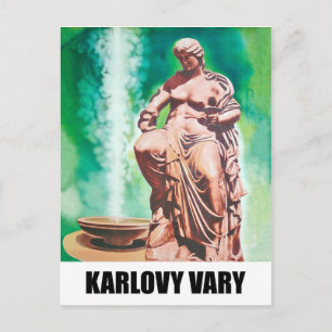 Karlovy Vary spring, woman statue, Czech Republic Postcard
