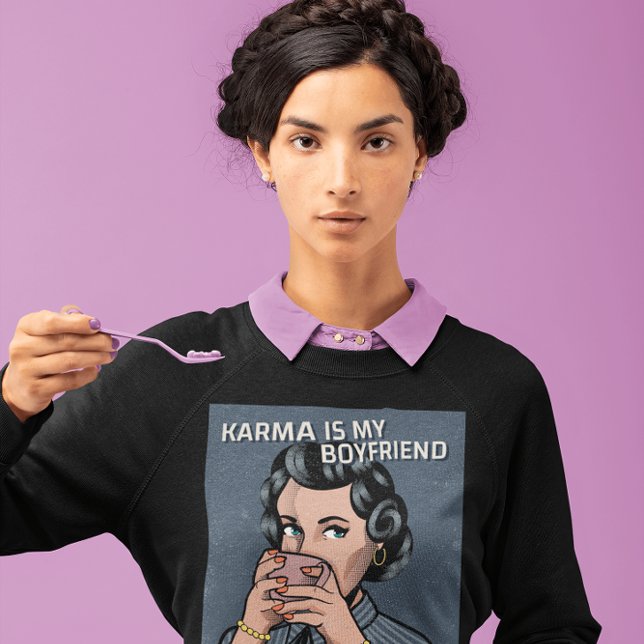 KARMA & COFFEE RETRO WOMAN FUNNY T-SHIRT SWEATSHIRT (Creator Uploaded)