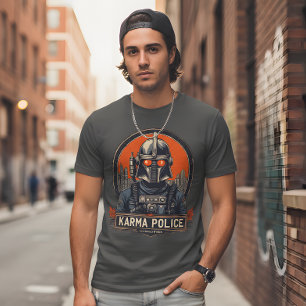 Karma Police Retro Sci-Fi Robot Alt Rock T-Shirt