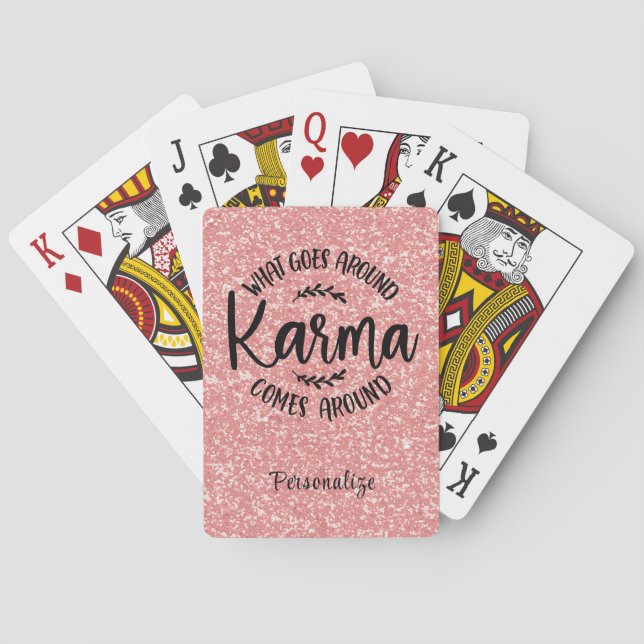 Karma Quote Pink Glitter Personalised  Playing Cards (Back)