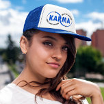 Karma - What Goes Around Comes Back Around (v2) Trucker Hat<br><div class="desc">Karma - What Goes Around Comes Back Around (v2) Trucker Hat. The artistic design exhibits the word "KARMA" within two never ending circles with "WHAT GOES AROUND" and "COMES BACK AROUND" curved to form sections of the circles. The two colors can be changed to your desired preference by editing the...</div>