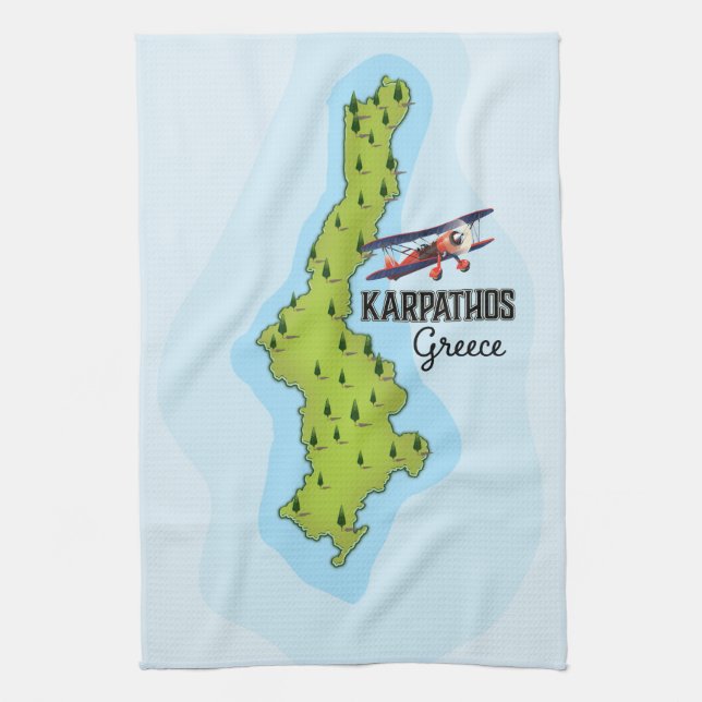 Karpathos Greek Map Illustrated travel poster Tea Towel (Vertical)
