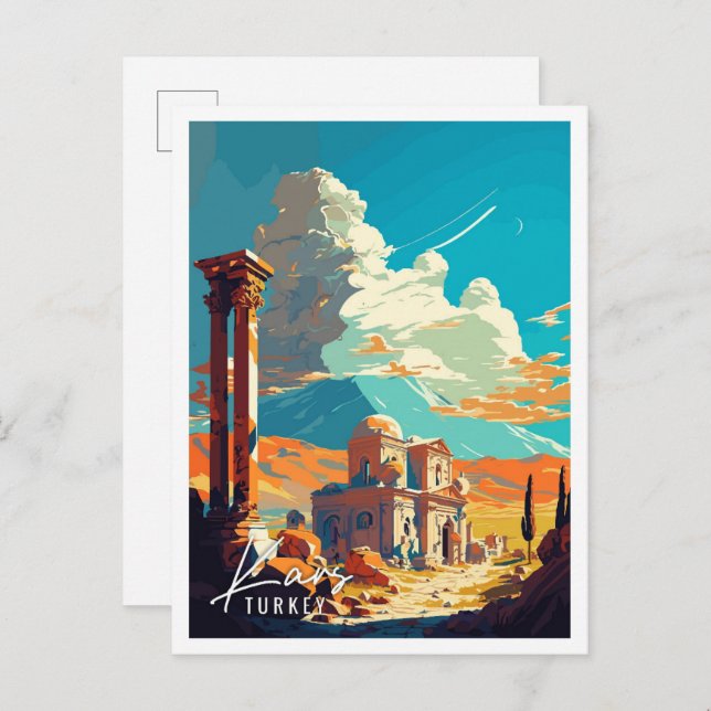 Kars Turkey vintage travel illustration Postcard (Front/Back)