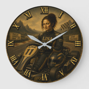 Kart Racer Funny Mona Lisa Go-Kart Racing Gift Large Clock