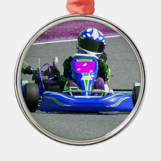 Kart Racer Inverted Colour Metal Tree Decoration (Front)