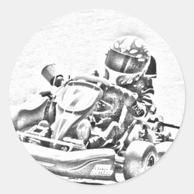 Kart Racing B/W Shading Classic Round Sticker (Front)