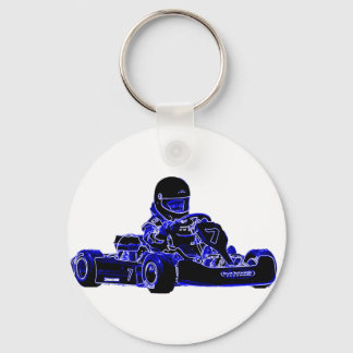 Kart Racing Blue and White Key Ring