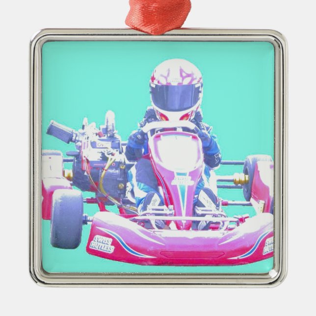 Kart Racing-Blue Background Metal Tree Decoration (Front)