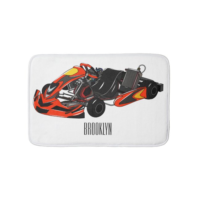 Kart racing cartoon illustration bath mat (Front)