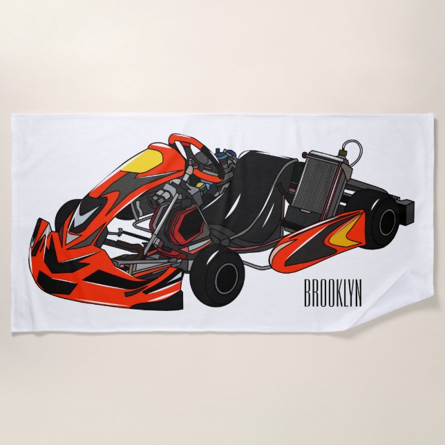Kart racing cartoon illustration beach towel (Front)