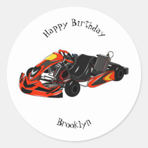 Kart racing cartoon illustration classic round sticker