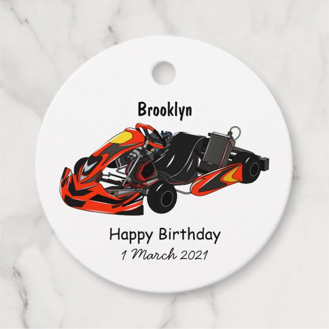 Kart racing cartoon illustration favour tags (Front)