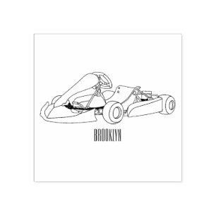 Kart racing cartoon illustration rubber stamp