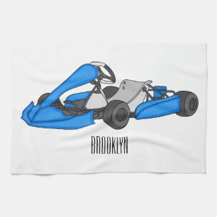 Kart racing cartoon illustration tea towel