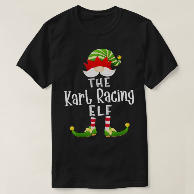 Kart Racing Elf Group Christmas Funny Pajama Party T-Shirt (Design Front)