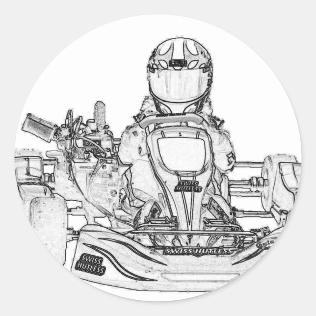Kart Racing pencil sketch Classic Round Sticker (Front)