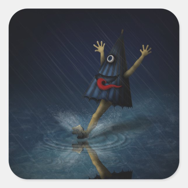 Kasa Obake Japanese Umbrella Ghost Rainy Day Square Sticker (Front)