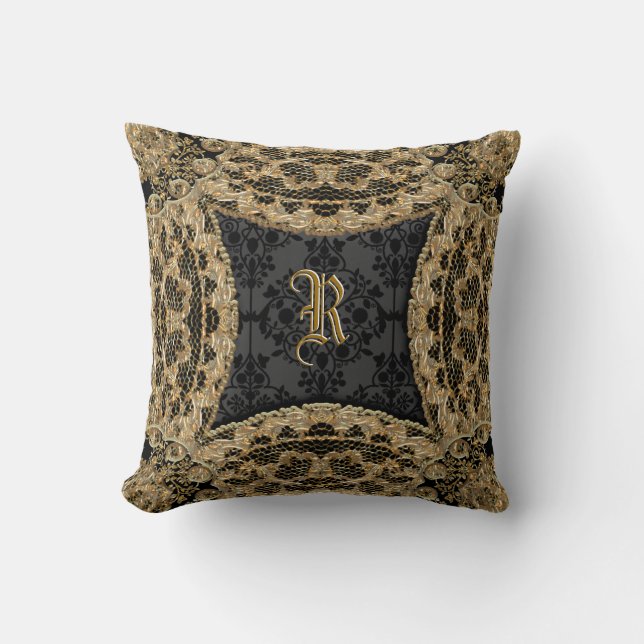 Kashmid Ebony Victorian Throw Pillow (Front)
