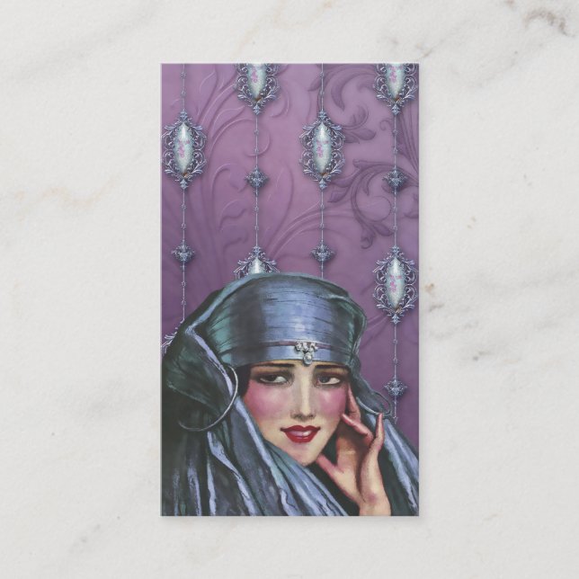 KASHMIR KARMA, EXOTIC LADY in BLUE and MAUVE Business Card (Front)