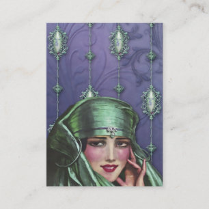 KASHMIR KARMA, EXOTIC LADY in TEAL and LAVENDER Business Card