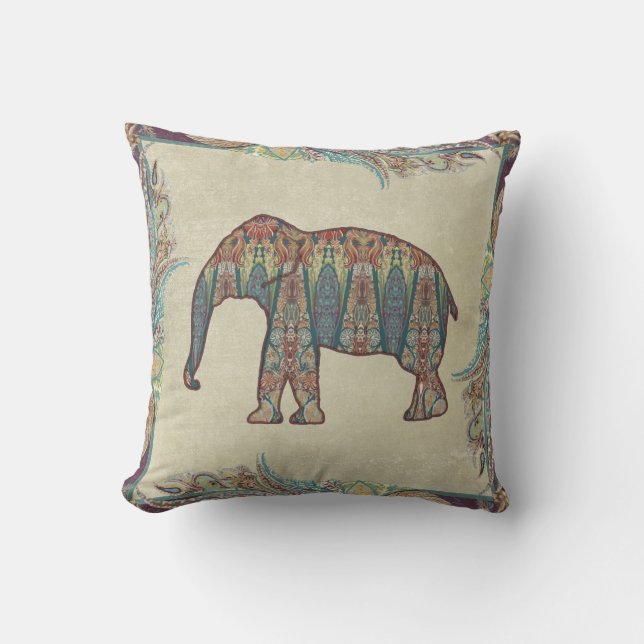 Kashmir Vintage Tribal Paisley Elephant Pattern Cushion (Front)