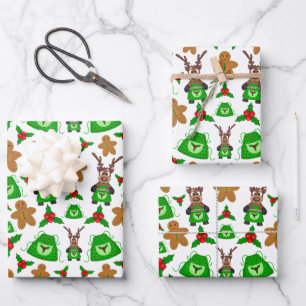 Kasky Cute Christmas Reindeer Baking Gingerbread Wrapping Paper Sheet