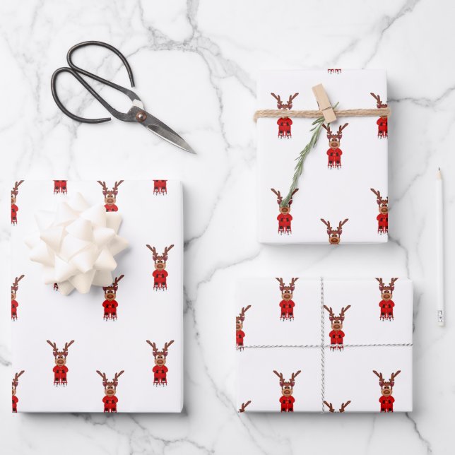 Kasky Cute Christmas Reindeer With Hot Chocolate Wrapping Paper Sheet (Front)