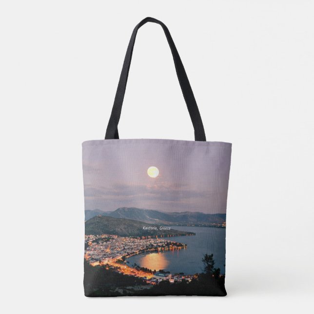 Kastoria, Greece (labelled, Moonlight Night Tote Bag (Back)