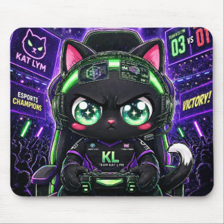 Kat Lym Pro Gamer Black Cat Esports Champion Neon Mouse Pad