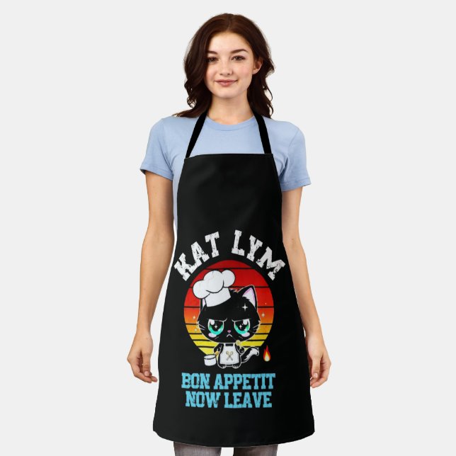 Kat Lym Sarcastic Chef Cat - Bon Appetit Now Leave Apron (Worn)