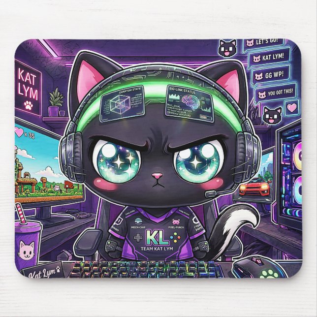 Kat Lym Ultra Gamer Pro Black Cat Mouse Pad (Front)