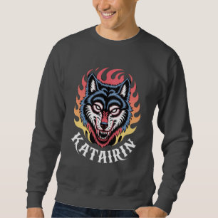 Katarin Wolf Fire Head Edgy Wolf Graphic Gaming Sweatshirt