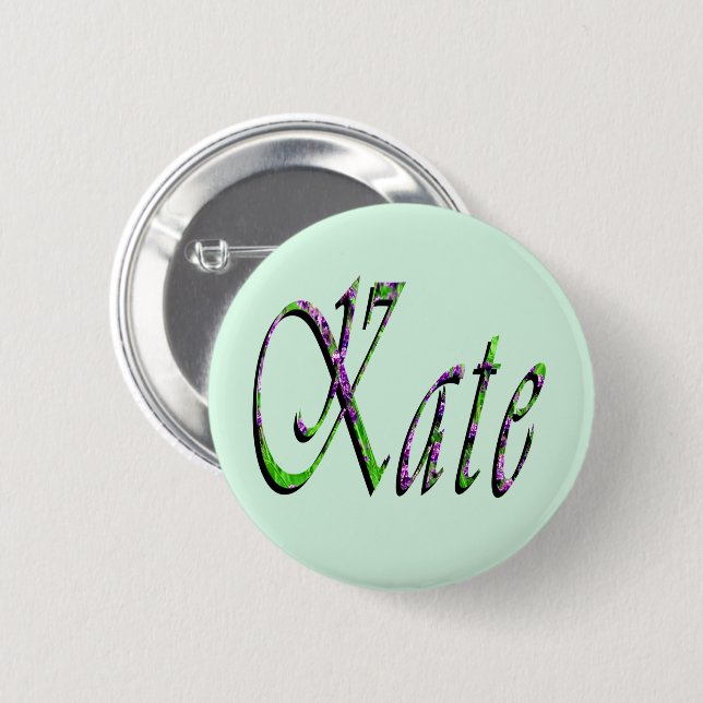 "Kate" Floral Lavender Kate Name, 6 Cm Round Badge (Front & Back)