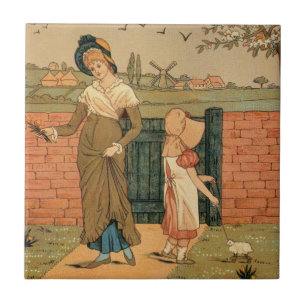 Kate Greenaway, Victorian drawing mother and child Tile