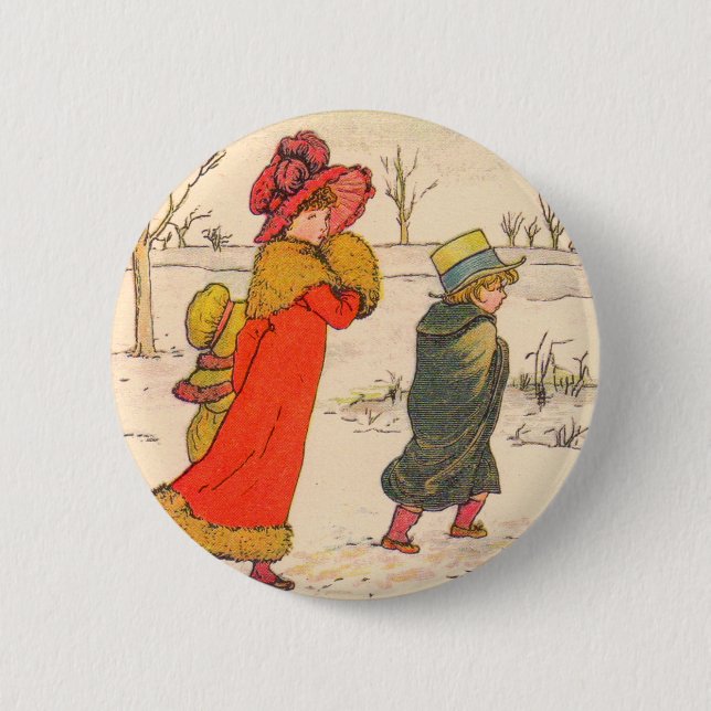 Kate Greenaway winter scene 6 Cm Round Badge (Front)