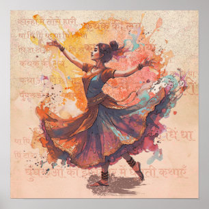 Kathak Watercolor Waiting Posture Poster