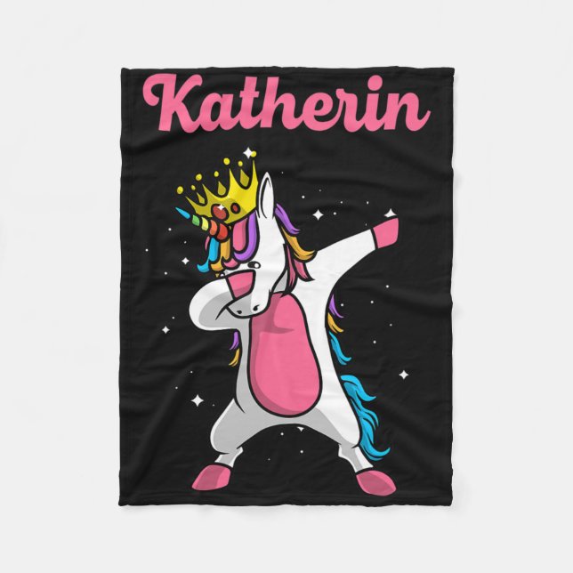 Katherin Name Personalised Birthday Dabbing Unicor Fleece Blanket (Front)