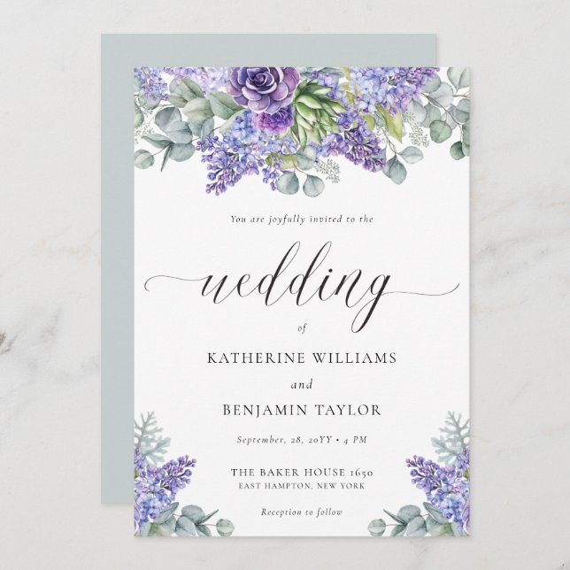 Katherine Lavender Wedding Invitation with RSVP (Front/Back)