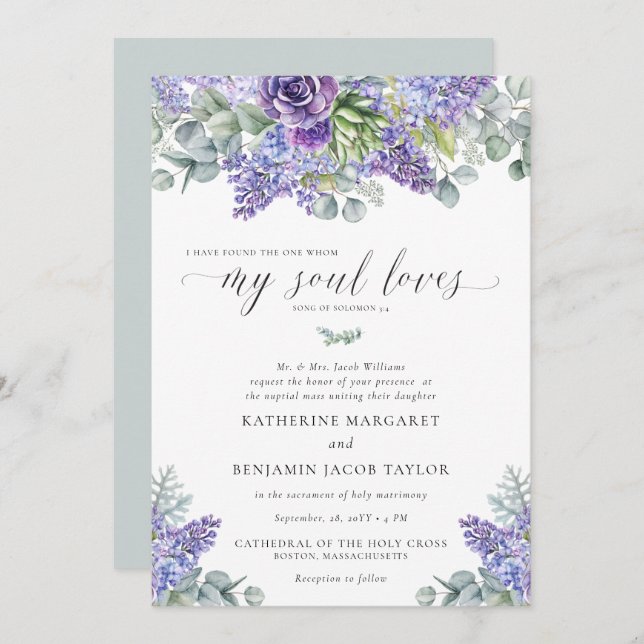 Katherine Traditional Floral Catholic Wedding Invitation (Front/Back)