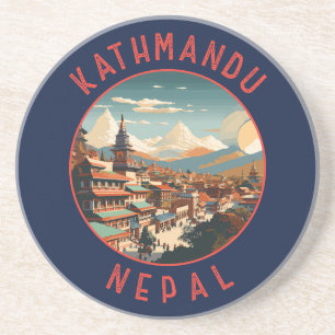 Kathmandu Nepal Retro Distressed Circle Coaster