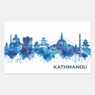Kathmandu Nepal Skyline Blue Rectangular Sticker