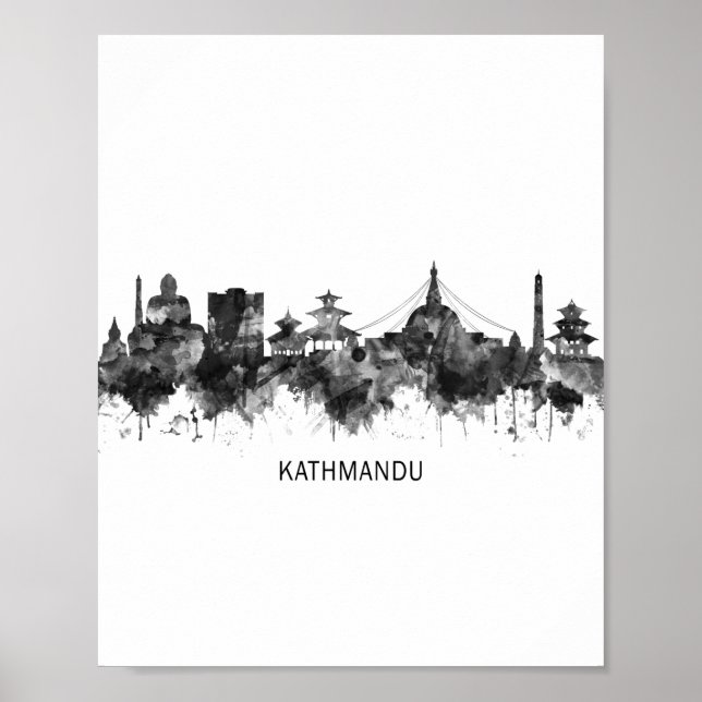 Kathmandu Nepal Skyline BW Poster (Front)