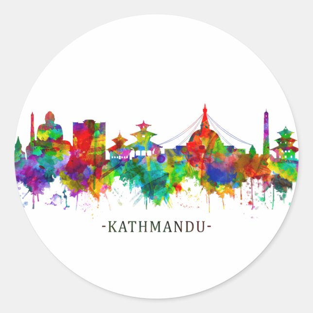 Kathmandu Nepal Skyline Classic Round Sticker (Front)