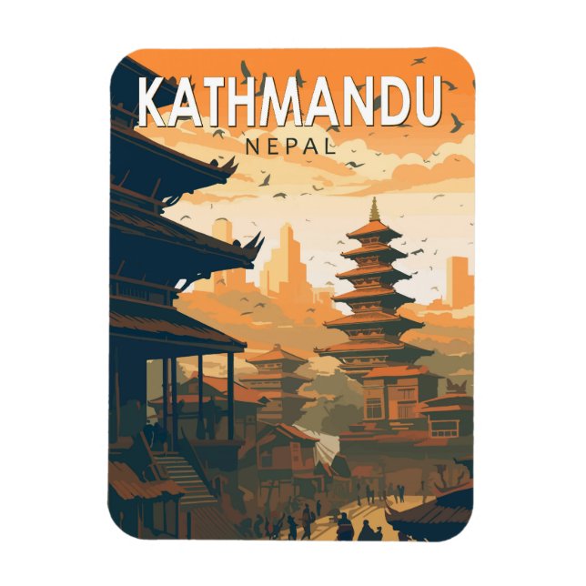 Kathmandu Nepal Travel Art Vintage Magnet (Vertical)