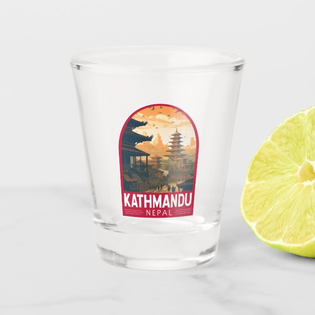 Kathmandu Nepal Travel Art Vintage Shot Glass (Front)