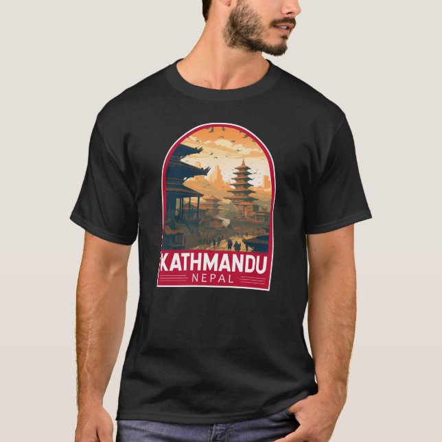 Kathmandu Nepal Travel Art Vintage T-Shirt (Front)
