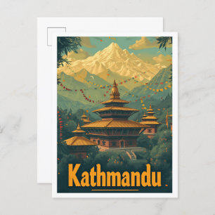 Kathmandu Nepal Vintage Art Travel Illustration Postcard