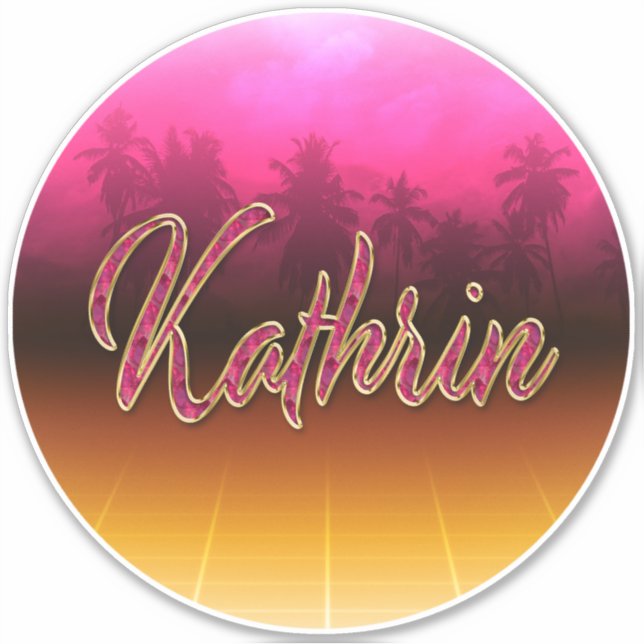 Kathrin First Name Golden pink Sticker (Front)