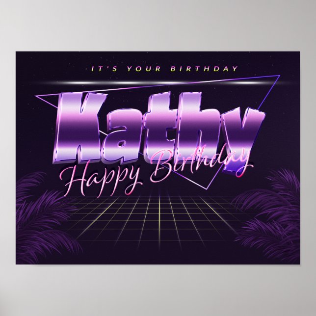 Kathy Name Vorname lila retro Poster Geburtstag (Front)